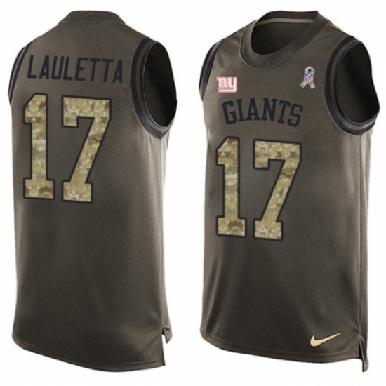 Men's Nike New York Giants 17 Kyle Lauletta Limited Green Salute to Service Tank Top NFL Jersey