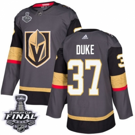 Youth Adidas Vegas Golden Knights 37 Reid Duke Authentic Gray Home 2018 Stanley Cup Final NHL Jersey