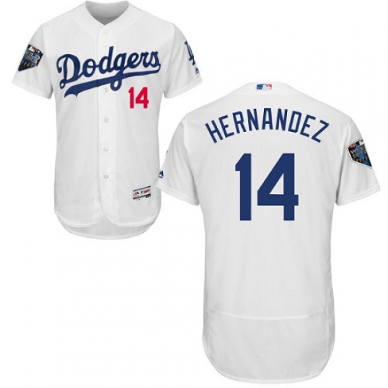 Men's Majestic Los Angeles Dodgers 14 Enrique Hernandez White Home Flex Base Authentic Collection 2018 World Series MLB Jersey