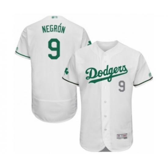 Men's Los Angeles Dodgers 9 Kristopher Negron White Celtic Flexbase Authentic Collection Baseball Player Jersey