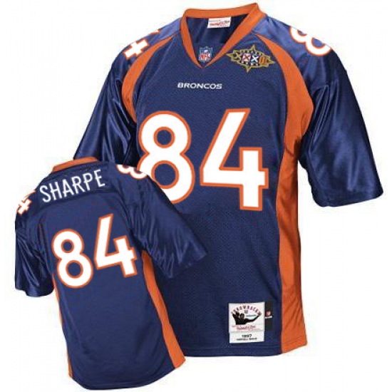 Mitchell And Ness Denver Broncos 84 Shannon Sharpe Navy Blue Super Bowl Authentic Throwback NFL Jersey