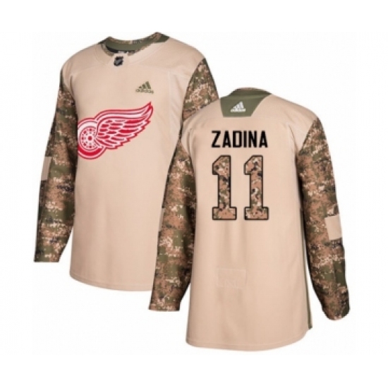 Men's Adidas Detroit Red Wings 11 Filip Zadina Authentic Camo Veterans Day Practice NHL Jersey