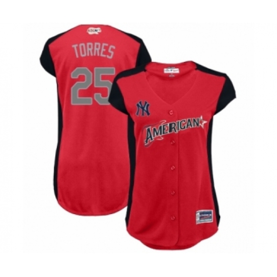 Women's New York Yankees 25 Gleyber Torres Authentic Red American League 2019 Baseball All-Star Jersey