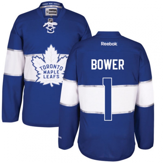 Men's Reebok Toronto Maple Leafs 1 Johnny Bower Authentic Royal Blue 2017 Centennial Classic NHL Jersey