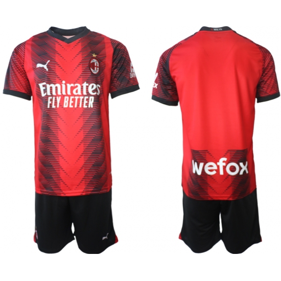 Men's AC Milan Blank 2023-24 Red Black Home Soccer Jersey