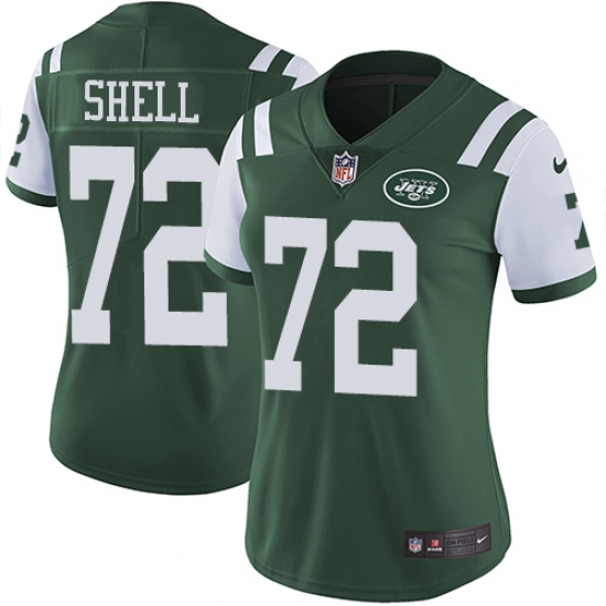 Women's Nike New York Jets 72 Brandon Shell Green Team Color Vapor Untouchable Elite Player NFL Jersey