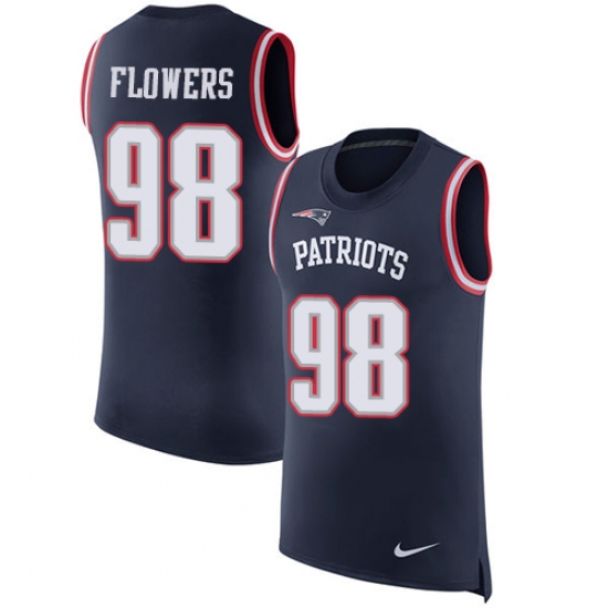 Men's Nike New England Patriots 98 Trey Flowers Limited Navy Blue Rush Player Name & Number Tank Top NFL Jersey