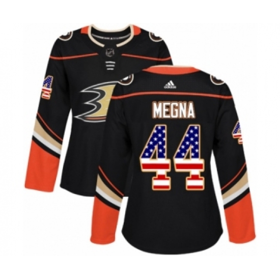 Women's Adidas Anaheim Ducks 44 Jaycob Megna Authentic Black USA Flag Fashion NHL Jersey