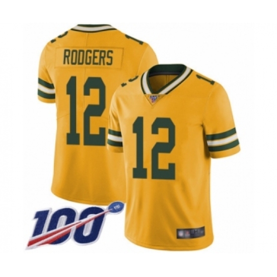 Men's Green Bay Packers 12 Aaron Rodgers Limited Gold Rush Vapor Untouchable 100th Season Football Jersey