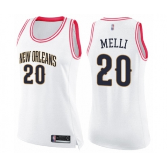 Women's New Orleans Pelicans 20 Nicolo Melli Swingman White Pink Fashion Basketball Jersey