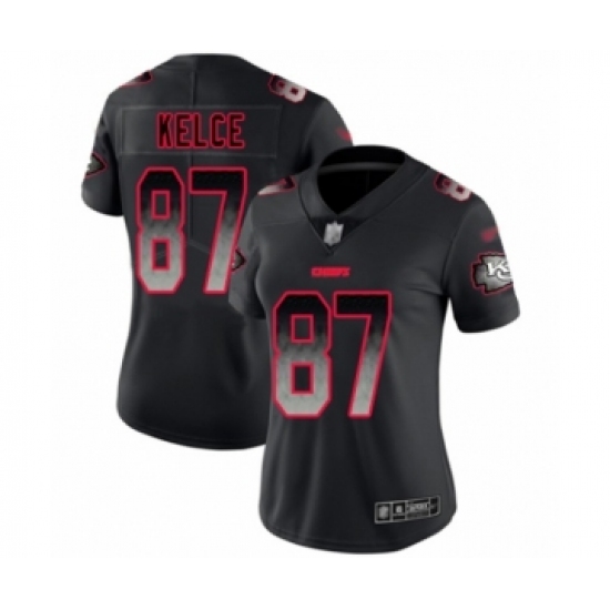 Women's Kansas City Chiefs 87 Travis Kelce Limited Black Smoke Fashion Football Jersey
