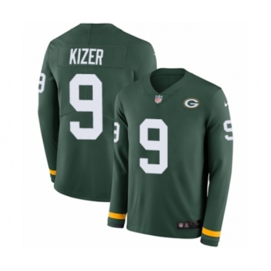 Men's Nike Green Bay Packers 9 DeShone Kizer Limited Green Therma Long Sleeve NFL Jersey