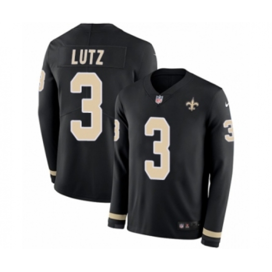 Men's Nike New Orleans Saints 3 Wil Lutz Limited Black Therma Long Sleeve NFL Jersey
