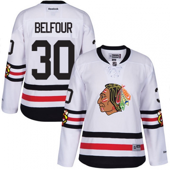 Women's Reebok Chicago Blackhawks 30 ED Belfour Premier White 2017 Winter Classic NHL Jersey