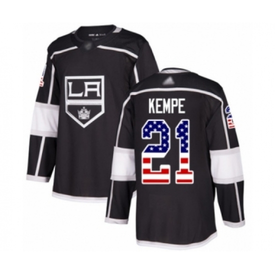 Men's Los Angeles Kings 21 Mario Kempe Authentic Black USA Flag Fashion Hockey Jersey