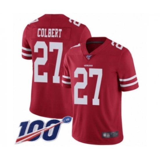 Men's San Francisco 49ers 27 Adrian Colbert Red Team Color Vapor Untouchable Limited Player 100th Season Football Jersey