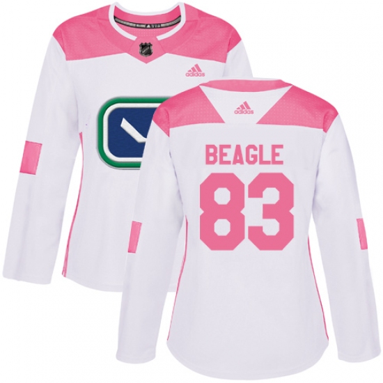 Women's Adidas Vancouver Canucks 83 Jay Beagle Authentic White Pink Fashion NHL Jersey