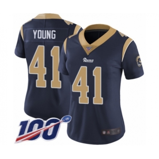 Women's Los Angeles Rams 41 Kenny Young Navy Blue Team Color Vapor Untouchable Limited Player 100th Season Football Jersey