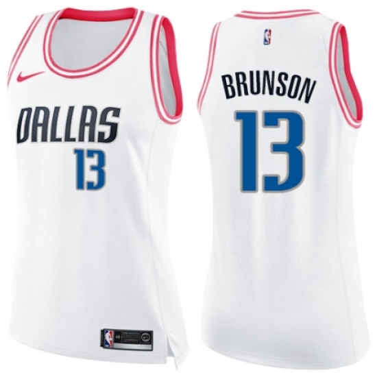 Women's Nike Dallas Mavericks 13 Jalen Brunson Swingman White/Pink Fashion NBA Jersey