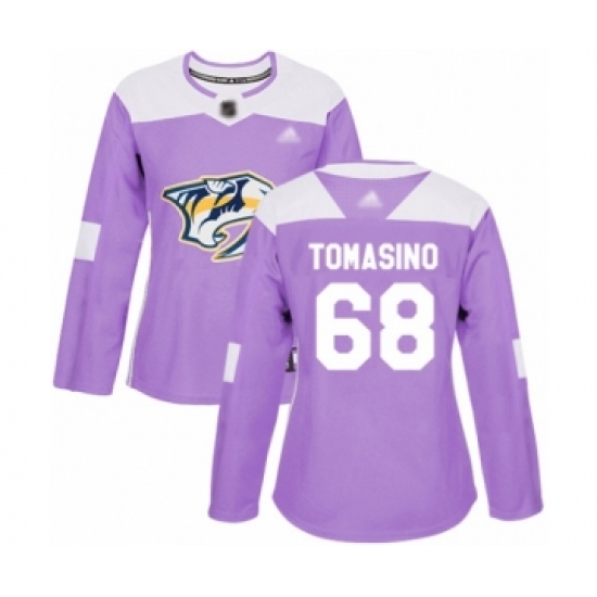 Women's Nashville Predators 68 Philip Tomasino Authentic Purple Fights Cancer Practice Hockey Jersey