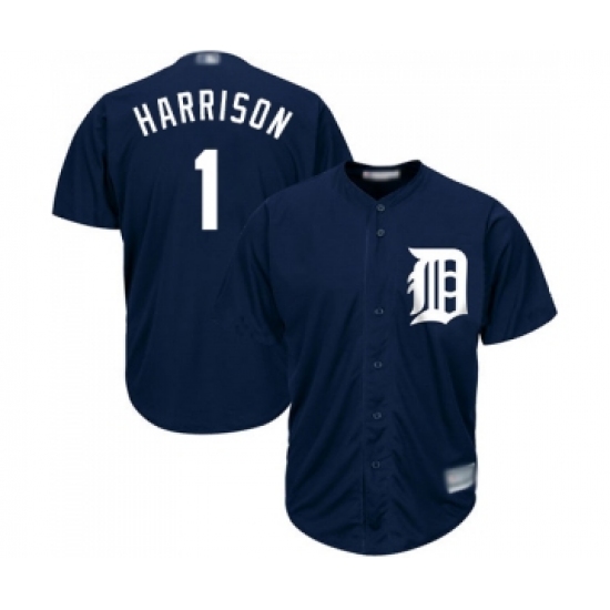 Men's Detroit Tigers 1 Josh Harrison Replica Navy Blue Alternate Cool Base Baseball Jersey