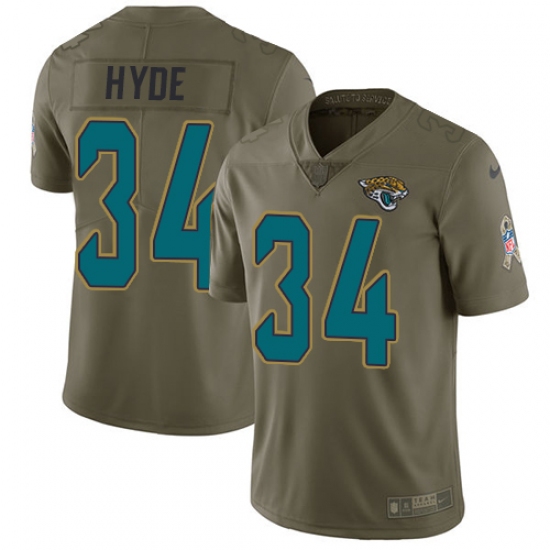 Youth Nike Jacksonville Jaguars 34 Carlos Hyde Limited Olive 2017 Salute to Service NFL Jersey