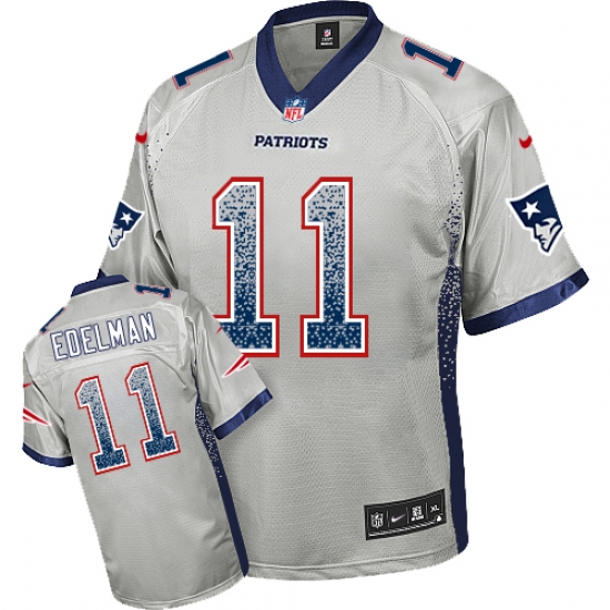 Men's Nike New England Patriots 11 Julian Edelman Elite Grey Drift Fashion NFL Jersey