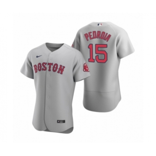 Men's Boston Red Sox 15 Dustin Pedroia Nike Gray Authentic Road Jersey