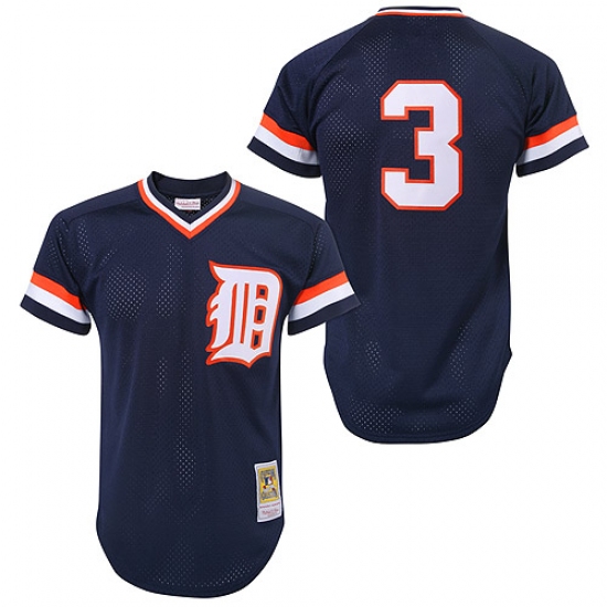 Men's Mitchell and Ness Detroit Tigers 3 Alan Trammell Replica Blue Throwback MLB Jersey