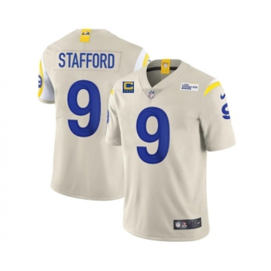 Men's Los Angeles Rams 2022 9 Matthew Stafford Bone White With 4-star C Patch Stitched NFL Jersey
