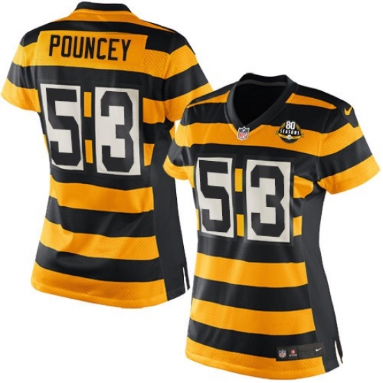 Women's Nike Pittsburgh Steelers 53 Maurkice Pouncey Game Yellow/Black Alternate 80TH Anniversary Throwback NFL Jersey