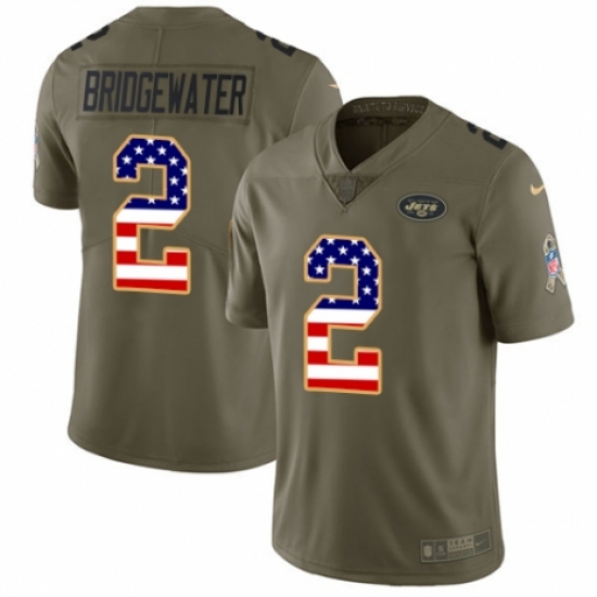 Men's Nike New York Jets 2 Teddy Bridgewater Limited Olive/USA Flag 2017 Salute to Service NFL Jersey
