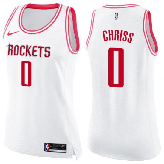 Women's Nike Houston Rockets 0 Marquese Chriss Swingman White Pink Fashion NBA Jersey