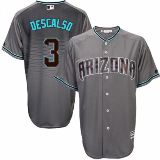 Men's Majestic Arizona Diamondbacks 3 Daniel Descalso Replica Gray/Turquoise Cool Base MLB Jersey