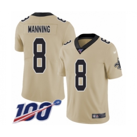 Men's New Orleans Saints 8 Archie Manning Limited Gold Inverted Legend 100th Season Football Jersey