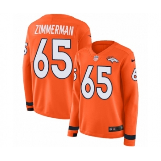 Women's Nike Denver Broncos 65 Gary Zimmerman Limited Orange Therma Long Sleeve NFL Jersey