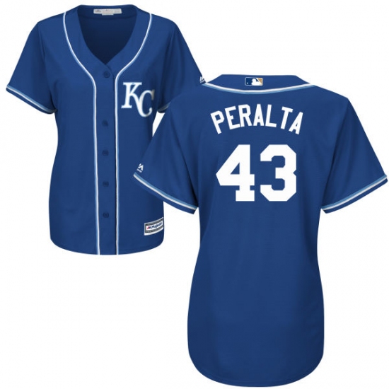 Women's Majestic Kansas City Royals 43 Wily Peralta Replica Blue Alternate 2 Cool Base MLB Jersey