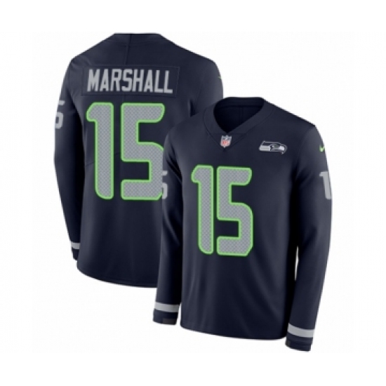 Men's Nike Seattle Seahawks 15 Brandon Marshall Limited Navy Blue Therma Long Sleeve NFL Jersey