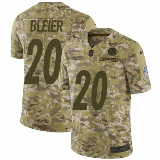 Youth Nike Pittsburgh Steelers 20 Rocky Bleier Limited Camo 2018 Salute to Service NFL Jersey