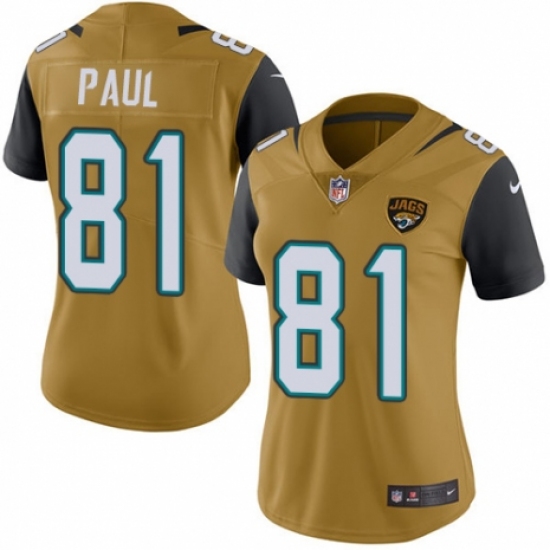 Women's Nike Jacksonville Jaguars 81 Niles Paul Limited Gold Rush Vapor Untouchable NFL Jersey