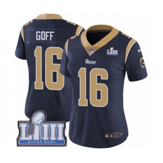 Women's Nike Los Angeles Rams 16 Jared Goff Navy Blue Team Color Vapor Untouchable Limited Player Super Bowl LIII Bound NFL Jersey