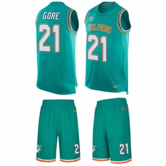 Men's Nike Miami Dolphins 21 Frank Gore Limited Aqua Green Tank Top Suit NFL Jersey