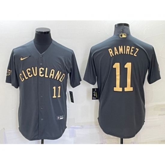 Men's Cleveland Indians 11 Jose Ramirez Number Grey 2022 All Star Stitched Cool Base Nike Jersey