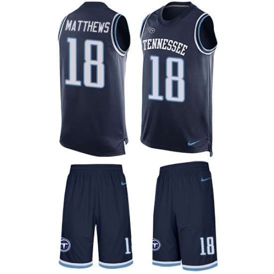 Men's Nike Tennessee Titans 18 Rishard Matthews Limited Navy Blue Tank Top Suit NFL Jersey