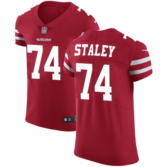 Men's Nike San Francisco 49ers 74 Joe Staley Red Team Color Vapor Untouchable Elite Player NFL Jersey
