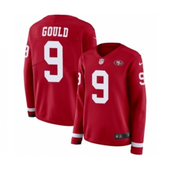 Women's Nike San Francisco 49ers 9 Robbie Gould Limited Red Therma Long Sleeve NFL Jersey