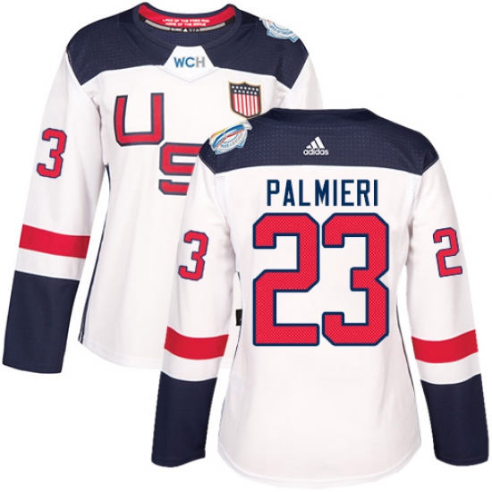 Women's Adidas Team USA 23 Kyle Palmieri Authentic White Home 2016 World Cup Hockey Jersey