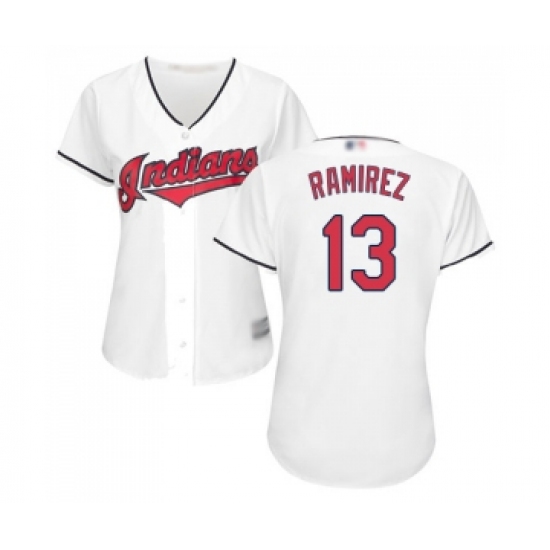 Women's Cleveland Indians 13 Hanley Ramirez Replica White Home Cool Base Baseball Jersey