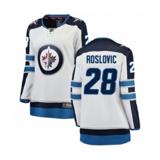 Women's Winnipeg Jets 28 Jack Roslovic Fanatics Branded White Away Breakaway NHL Jersey