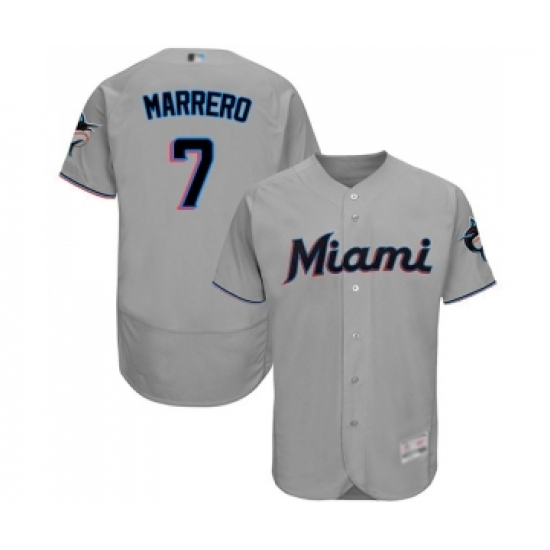Men's Miami Marlins 7 Deven Marrero Grey Road Flex Base Authentic Collection Baseball Jersey